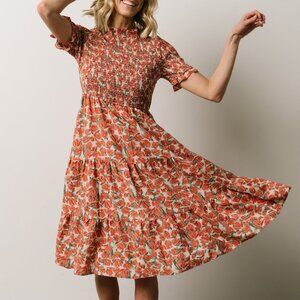 Suzette Smocked Midi Dress, Coral Floral - 1XL, NWT